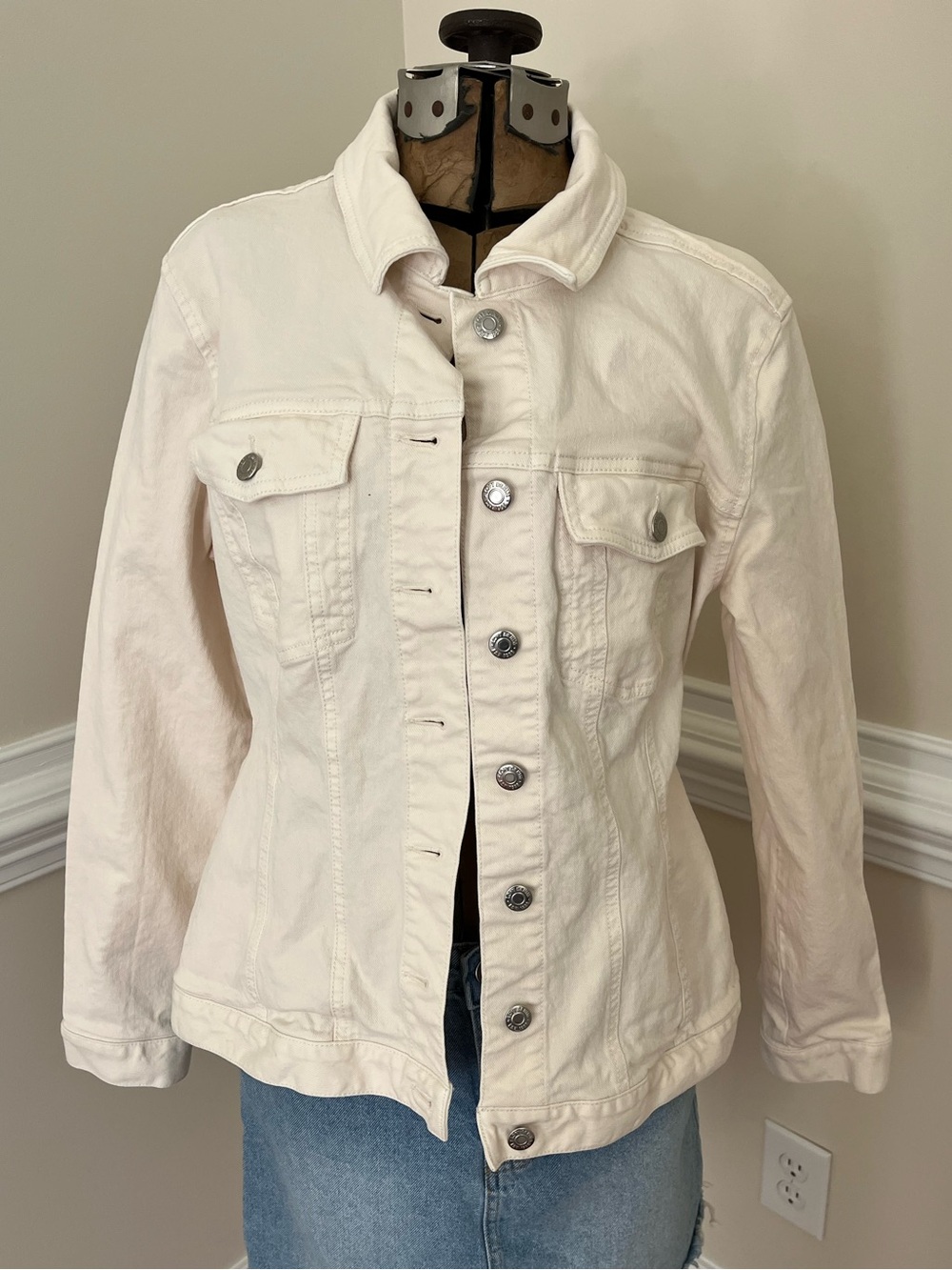 Loft Cream Denim Jacket - Classic Button-Up Jacket